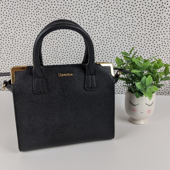 Calvin Klein Saffiano Black Square Tote w/ Detachable Shoulder Strap - Picture 1 of 16